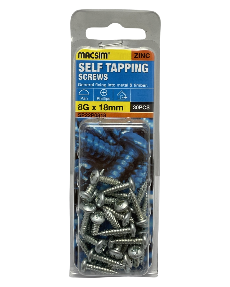 Macsim 8g x 18mm Self Tapping Screws - Pack of 30