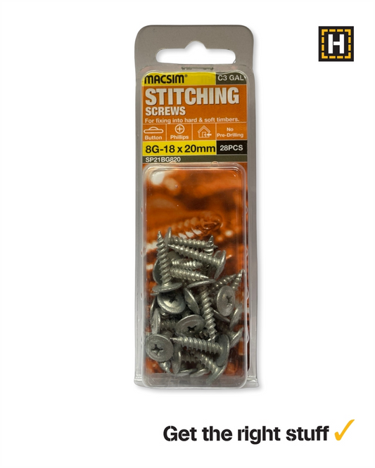Macsim Button Head Stitching Screws 8g x 20mm C3 Galvanised