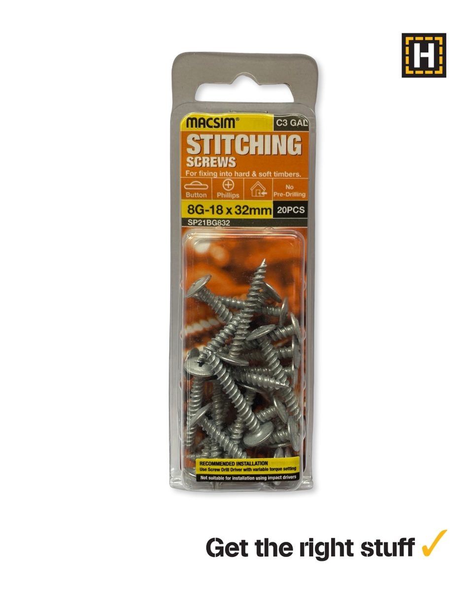 Macsim Button Head Stitching Screws 8g x 32mm C3 Galvanised