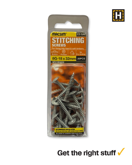 Macsim Button Head Stitching Screws 8g x 32mm C3 Galvanised