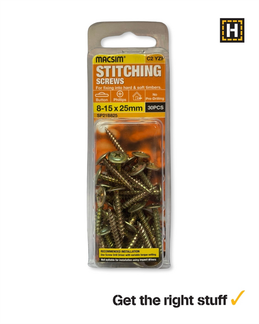 Macsim Button Head Stitching Screws 8g x 25mm Yellow Zinc