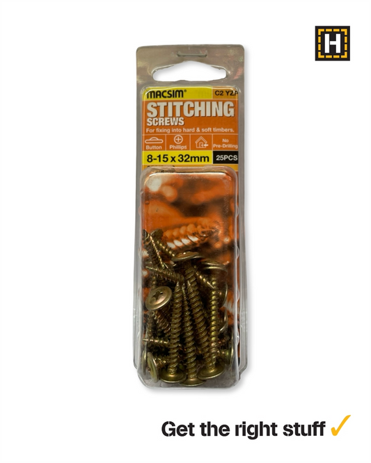 Macsim Button Head Stitching Screws 8g x 32mm Yellow Zinc
