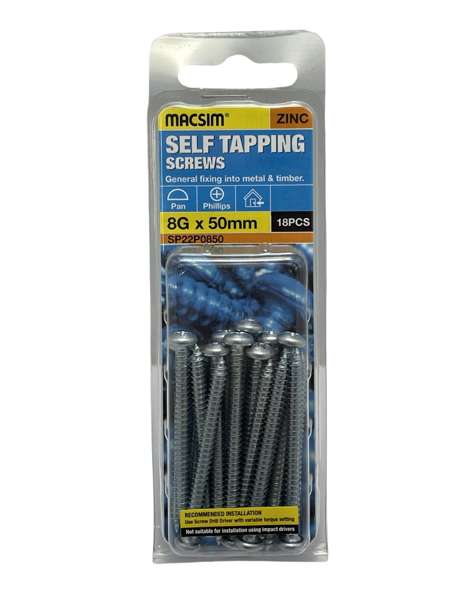 Macsim 8g x 50mm Self Tapping Screws - Pack of 18