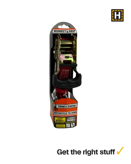 Monkey Grip Motorcycle Ratchet Tie Down 25mm x 2m Single