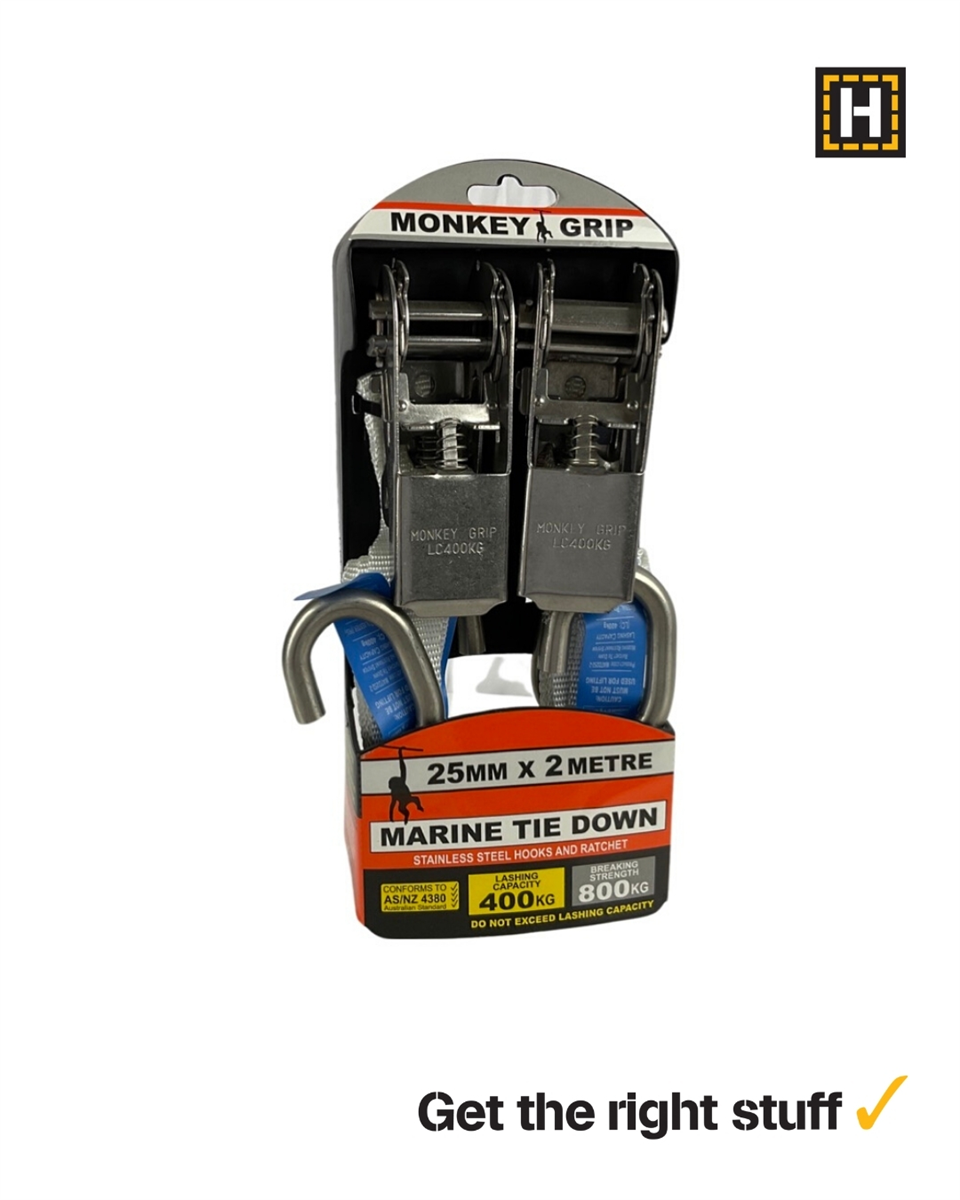 Monkey Grip Marine Ratchet Tie Down 25mm x 2m 2 Pack