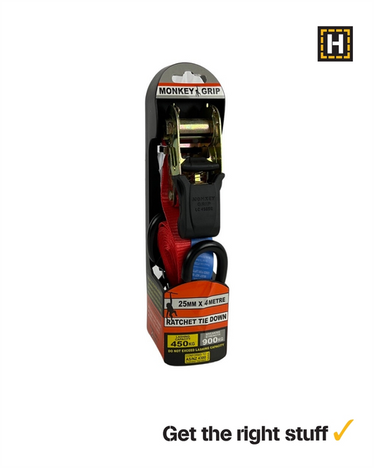 Monkey Grip Ratchet Tie Down 25mm x 4m Single