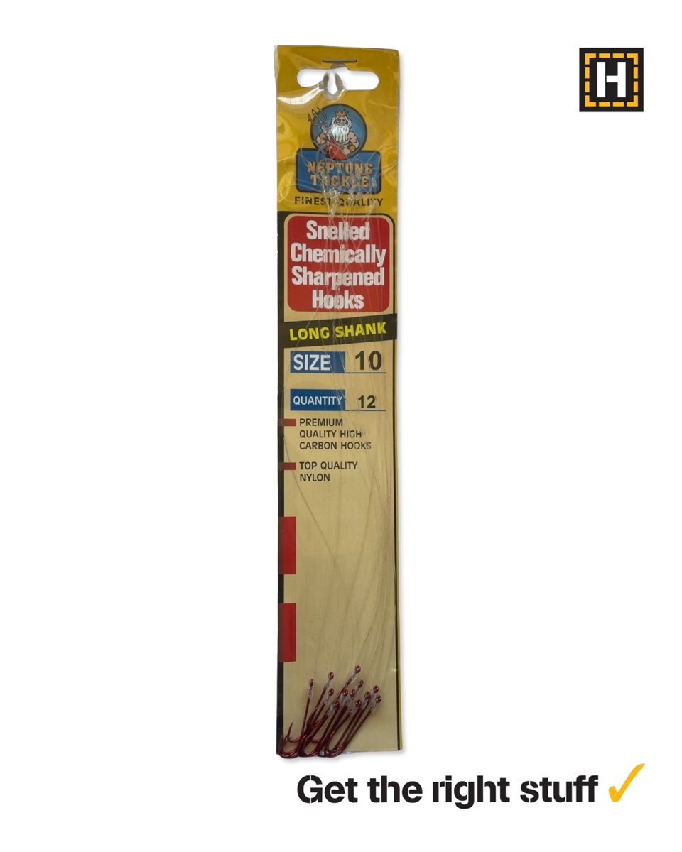 Neptune Tackle Snelled Long Shank Hooks SZ 10 QTY 12