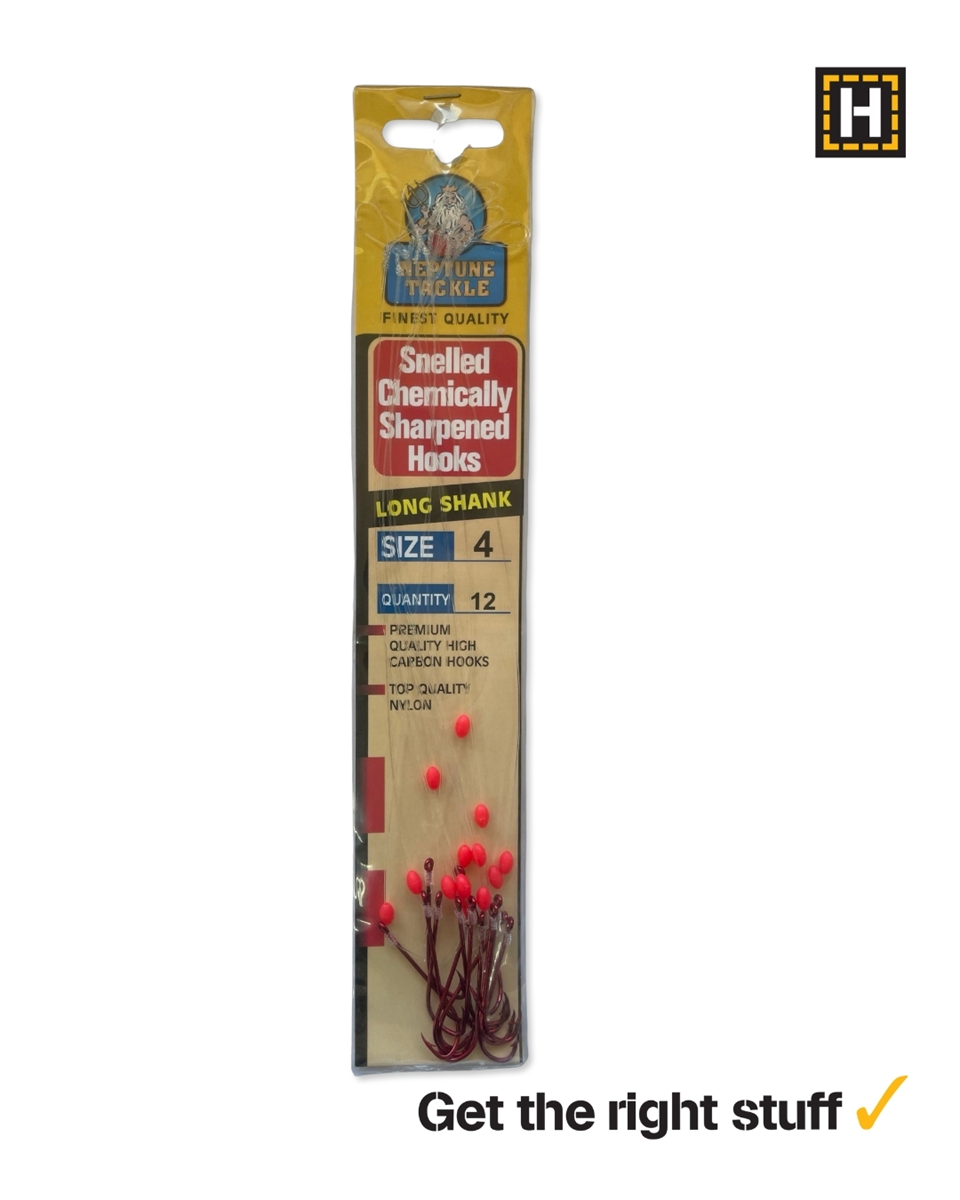 Neptune Tackle Snelled Long Shank Hooks SZ 4 QTY 12