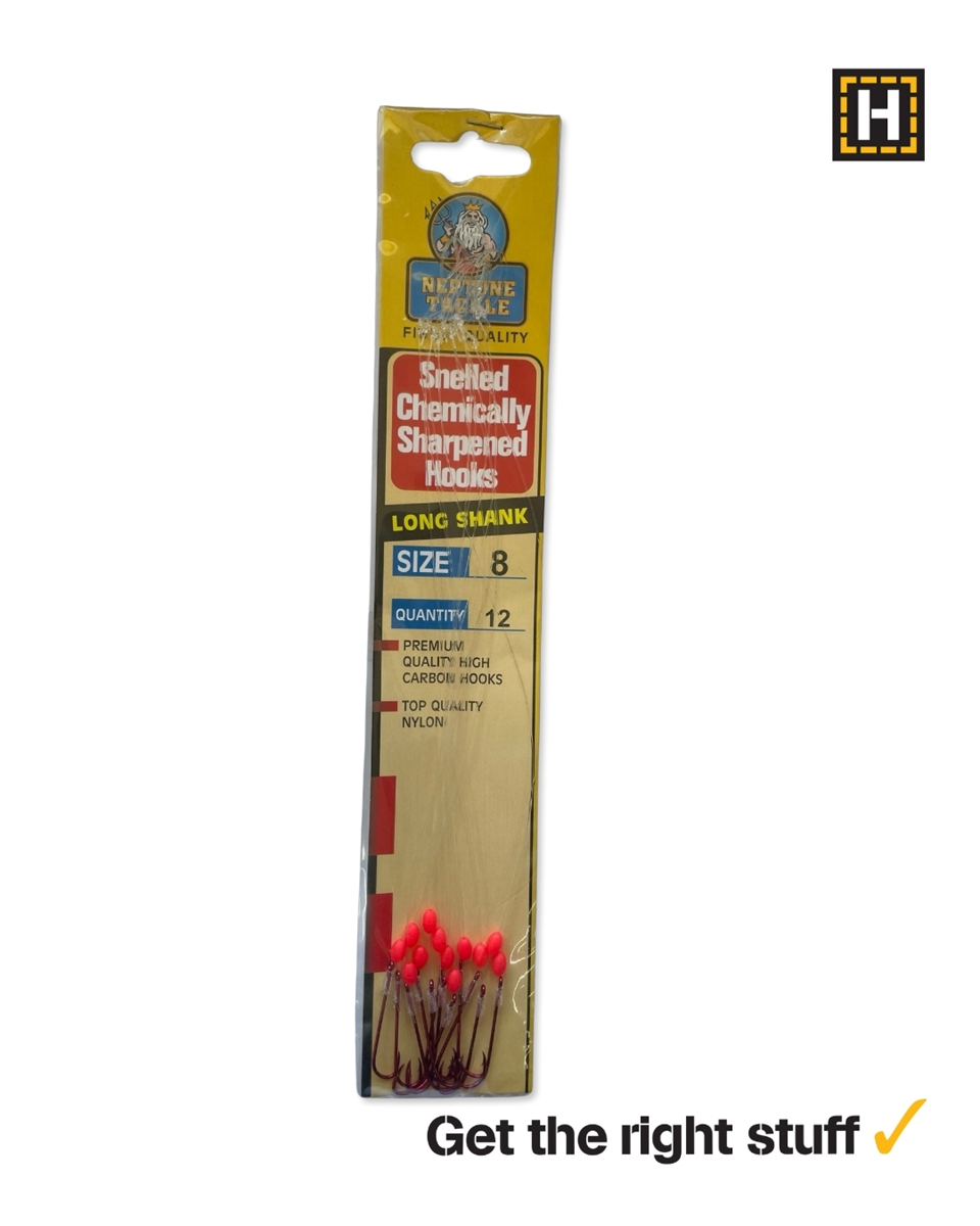 Neptune Tackle Snelled Long Shank Hooks SZ 8 QTY 12