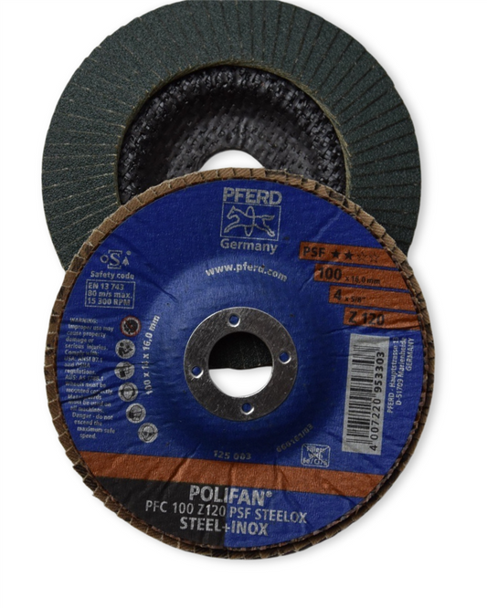 PFERD POLIFAN Flap Disc 100mm 120 Grit (Zirconia)