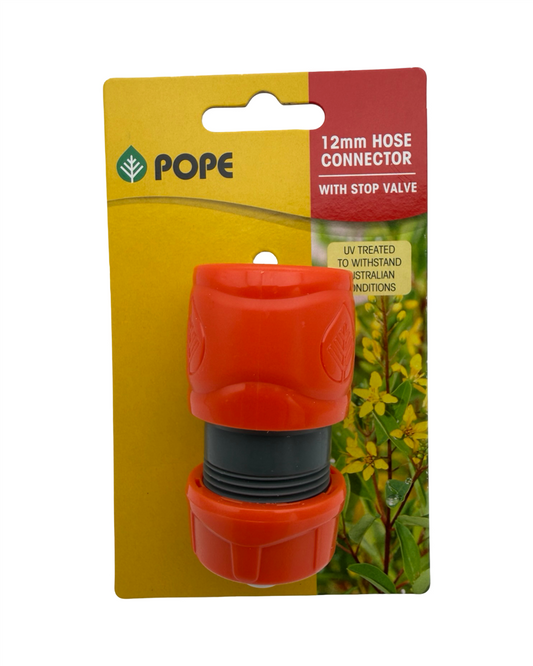 Pope 12mm hose stop connector in heavy-duty plastic