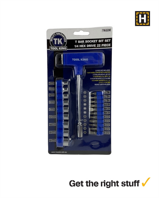 Toolking 22 Piece T-Bar Socket and Bit Set Metric