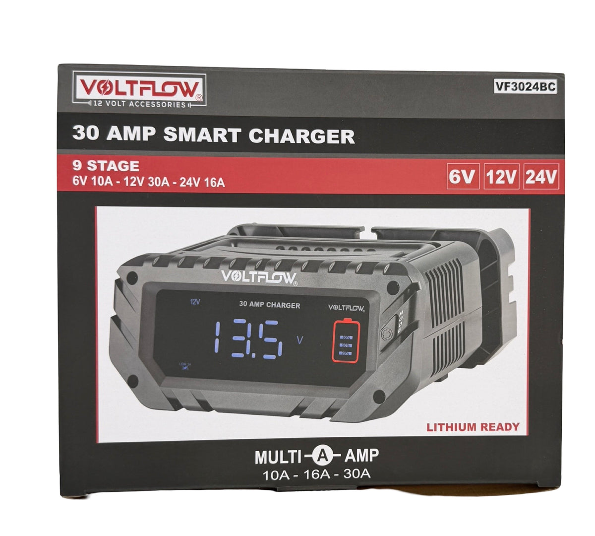 VoltFlow 30A 6/12/24V battery charger