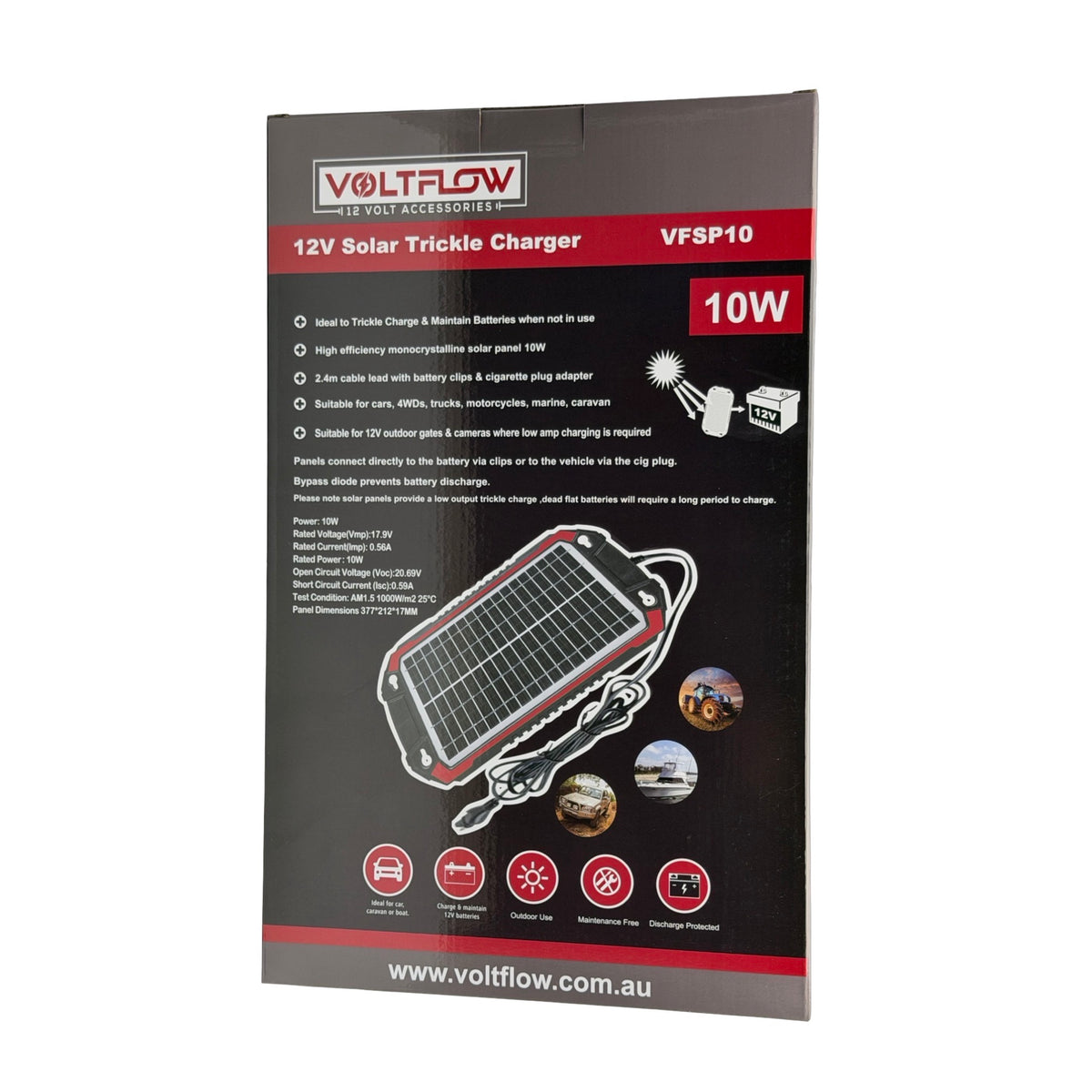 VoltFlow 10W solar trickle charger panel with suction cups
